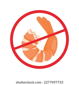 Forbidden shrimp icon. Products do not contain seafood or shellfish. Allergy safety.