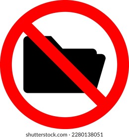 Forbidden sign with abstract folder icon isolated on white background. Using folder is prohibited illustration 