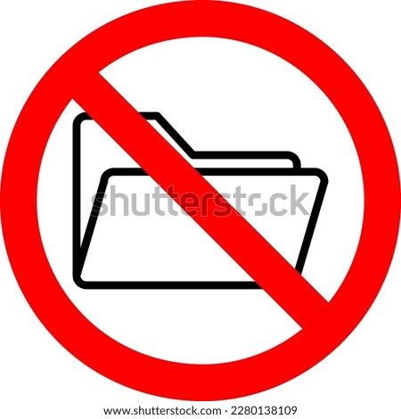 Forbidden sign with abstract folder icon isolated on white background. Using folder is prohibited illustration..eps