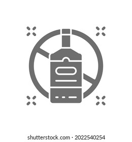 Forbidden sign with alcohol bottle, no drinking grey icon.