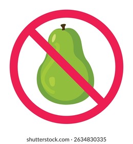 Forbidden sign with avocado fruit icon, no avocado allowed sign, avocado prohibition symbol, do not eat avocado fruit
