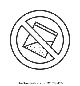 Forbidden sign with bag of powder linear icon. Thin line illustration. No drugs prohibition. Stop contour symbol. Vector isolated outline drawing