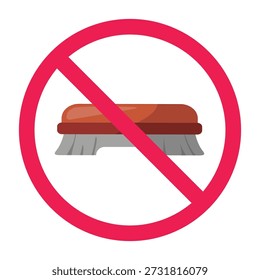 Forbidden sign with billiard table brush icon, do not use billiard brush sign, pool table brush prohibited symbol, vector illustration