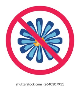 Forbidden sign with blue flower icon, no blue flower allowed sign, blue flower prohibition sign