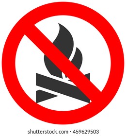 Forbidden sign with bonfire icon isolated on white background. Fire is prohibited vector illustration. Open fire is not allowed image. Bonfires are banned. Do not fire.