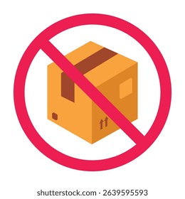Forbidden sign with brown packaging box icon, no cardboard box allowed sign, cardboard prohibition sign, do not use carton box symbol