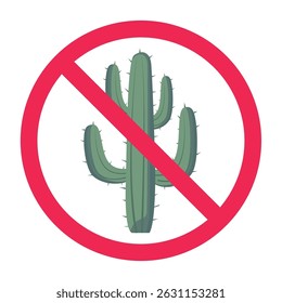 Forbidden sign with cactus tree icon, no cactus plant allowed sign, cactus prohibition symbol