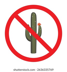 Sinal proibido com ícone de árvore de cactos, sinal de proibição de cactos, não plantar cactos