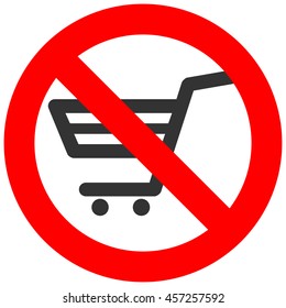 Forbidden sign with cart icon isolated on white background.