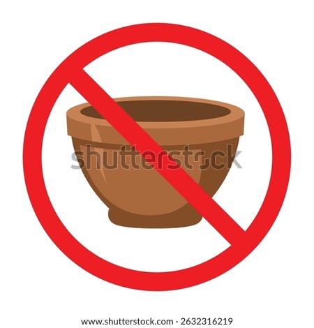 Forbidden sign with ceramic pottery flower pot icon, no plant pot allowed sign, flower pot prohibition symbol
