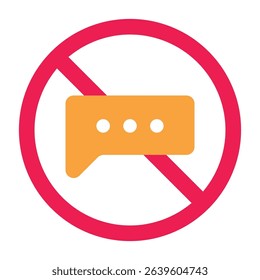 Forbidden sign with chatting icon, no text message allowed sign, chat prohibition sign, do not talking symbol