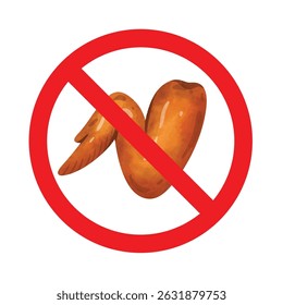Forbidden sign with chicken wings icon, no chicken wing allowed sign, chicken meat prohibition symbol, do not eat chicken sign