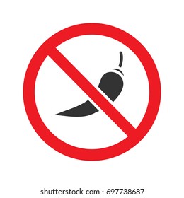 Forbidden sign with chili pepper glyph icon. Stop silhouette symbol. No spicy food. Negative space. Vector isolated illustration