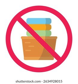 Forbidden sign with clothes in basket, no laundry basket allowed sign, laundry basket prohibition symbol