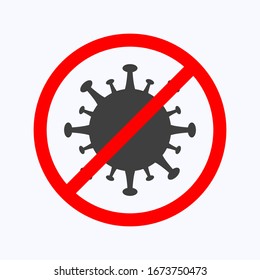 Forbidden sign with coronavirus flat design style on white background, vector illustration