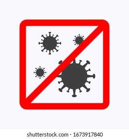Signo prohibido con estilo de diseño plano coronavirus sobre fondo blanco, ilustración vectorial