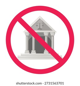 Verbotenes Schild mit Gerichtsgebäude-Symbol, Vektorgrafik