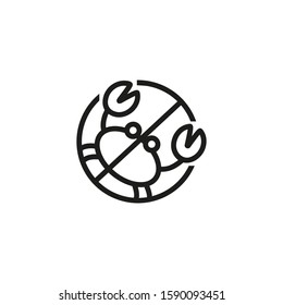 Forbidden sign with crab thin line icon. Seafood allergy, disease, food isolated outline sign. Allergy concept. Vector illustration symbol element for web design and apps
