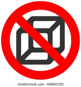 Forbidden sign with cube icon isolated on white background. Using cube is prohibited vector illustration. Box is not allowed image. Cubes are banned.