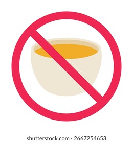 Forbidden sign with cup of tea icon, tea beverage prohibited symbol, no tea sign, no hot drink allowed, flat vector illustration
