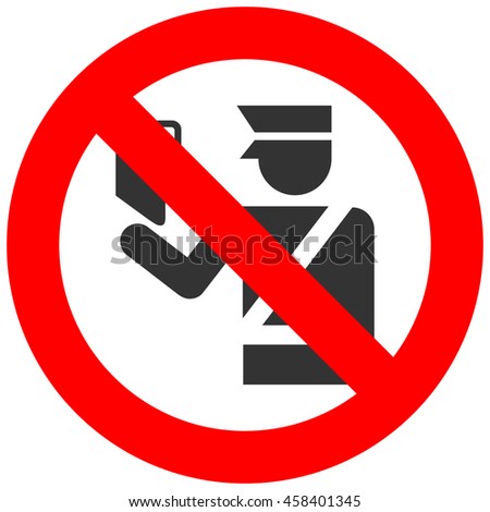 Forbidden sign with customs officer isolated on white background. Passport control is prohibited vector illustration. Control is not allowed image. Officers are banned.