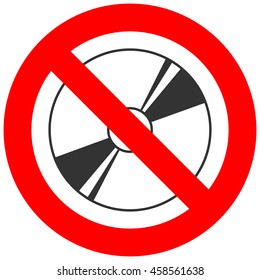 Forbidden sign with disc icon isolated on white background. Disc is prohibited vector illustration. Disc drive index is not allowed image. CD and DVD are banned.