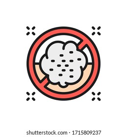 Forbidden sign with dust, allergy flat color line icon.