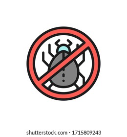 Forbidden Sign With Dust Mites, Allergy Flat Color Line Icon.