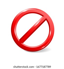 Forbidden sign empty template - crosser out red prohibit caution circle in 3D embossed style - isolated vector element
