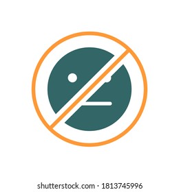 Forbidden sign with a expressionless emoji colored icon. No emotions, indifferent symbol