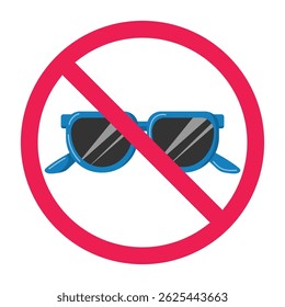 Forbidden sign with eye glasses icon, no sunglasses allowed sign,  glasses prohibition sign, no glasses symbol