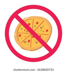 Forbidden sign with fast food icon, no pizza allowed sign, pizza prohibition sign, do not eat junk food symbol 