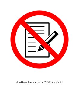 Forbidden sign. File is prohibited, Stop or ban red round sign with document icon. Vector illustration 