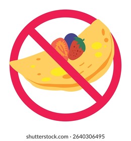Forbidden sign with flat folded bread icon, no flat folded bread allowed sign, flat folded bread prohibition sign