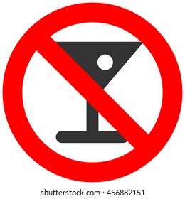 Forbidden sign with glass icon isolated on white background. Beverage glass is prohibited vector illustration. Drinking alcohol is not allowed image. Alcohol beverages are banned.