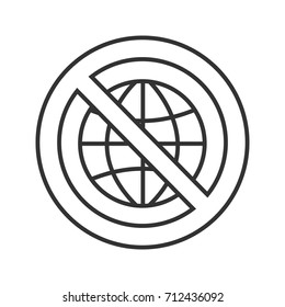 Forbidden sign with globe linear icon. No Internet prohibition. Thin line illustration. Stop contour symbol. Vector isolated outline drawing