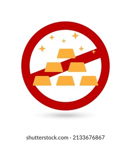 Forbidden sign with gold icon. Vector illustration.