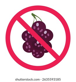 Forbidden sign with grape fruit icon, no grapes allowed sign, grape prohibition sign, do not eat grapes symbol