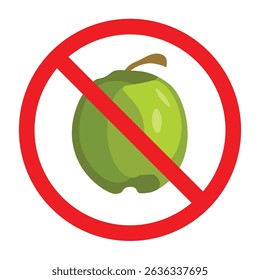 Forbidden sign with green coconut fruit icon, green coconut prohibition sign, do not eat green coconut symbol