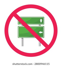 Señal prohibida con el icono direccional verde del tablero de la señal de tráfico, ninguna señal de dirección, símbolo prohibido de la señal de tráfico, Vector restringido de la navegación
