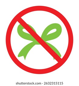 Sinal proibido com ícone de laço de fita verde, nenhum laço de fita permitido sinal, símbolo de proibição de laço