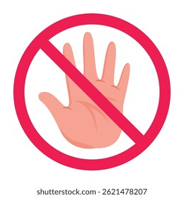 Forbidden sign with hand icon, dont stop icon, hand prohibition sign, forbidden to touch sign, no touching allowed symbol, flat icon design vector illustration
