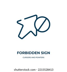 Icono de signo prohibido. Ilustración vectorial lineal de la colección cursores y punteros. Esquema vectorial de icono de signo prohibido. Símbolo de línea delgada para uso en aplicaciones web y móviles, logotipo, medios impresos.