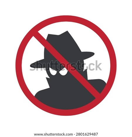 Forbidden sign icon with a silhouette of a spy or intruder, representing no trespassing, security, surveillance, privacy protection, or anti-espionage concepts.