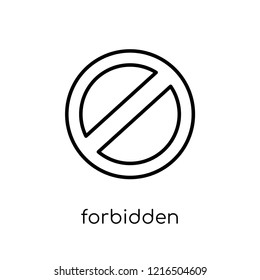 Forbidden sign icon. Trendy modern flat linear vector Forbidden sign icon on white background from thin line traffic sign collection, editable outline stroke vector illustration