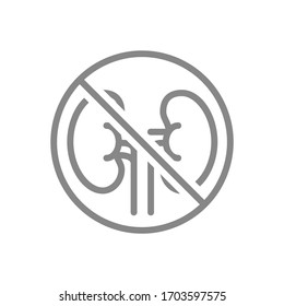 Forbidden Sign With A Kidneys Line Icon. Amputation Internal Organ, No Kidneys, Transplant Rejection Symbol