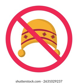 Forbidden sign with knitted hat icon, no winter hat sign, winter cap prohibition symbol, do not wearing a hat