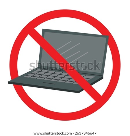 Forbidden sign with laptop computer icon, no laptop allowed sign, laptop prohibition sign, no computer sign