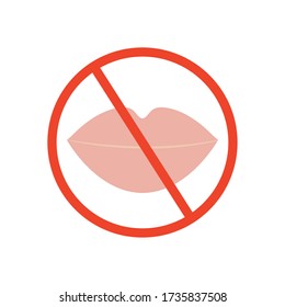 Verbotenes Zeichen mit Lippensymbol über weißem Hintergrund, flacher Stil, Vektor-Abbildung