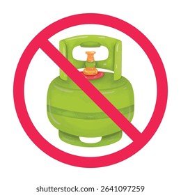 Forbidden sign with lpg gas tank icon, no lpg gas allowed sign, cooking gas cylinder prohibition symbol